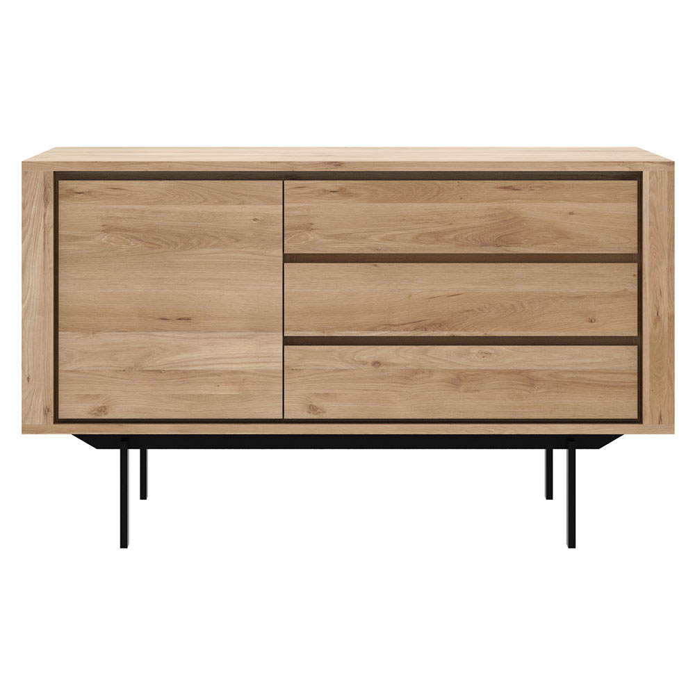 Shadow sideboard - 1 Door, 3 Drawers, Oak, Black Metal Legs