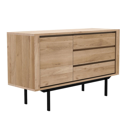 Shadow sideboard - 1 Door, 3 Drawers, Oak, Black Metal Legs