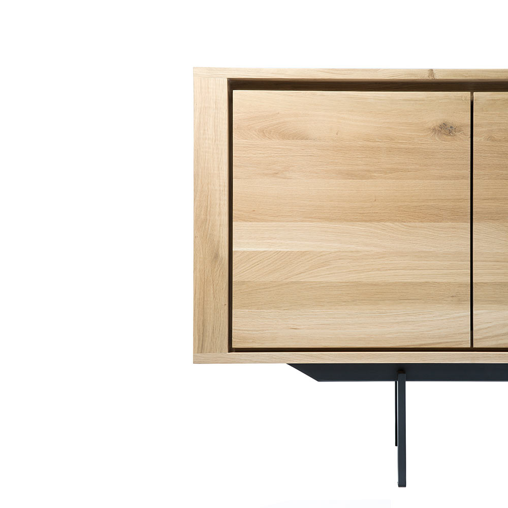 Shadow sideboard - 1 Door, 3 Drawers, Oak, Black Metal Legs