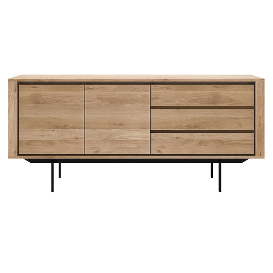 Shadow sideboard - 2 Doors, 3 Drawers, Oak, Black Metal Legs