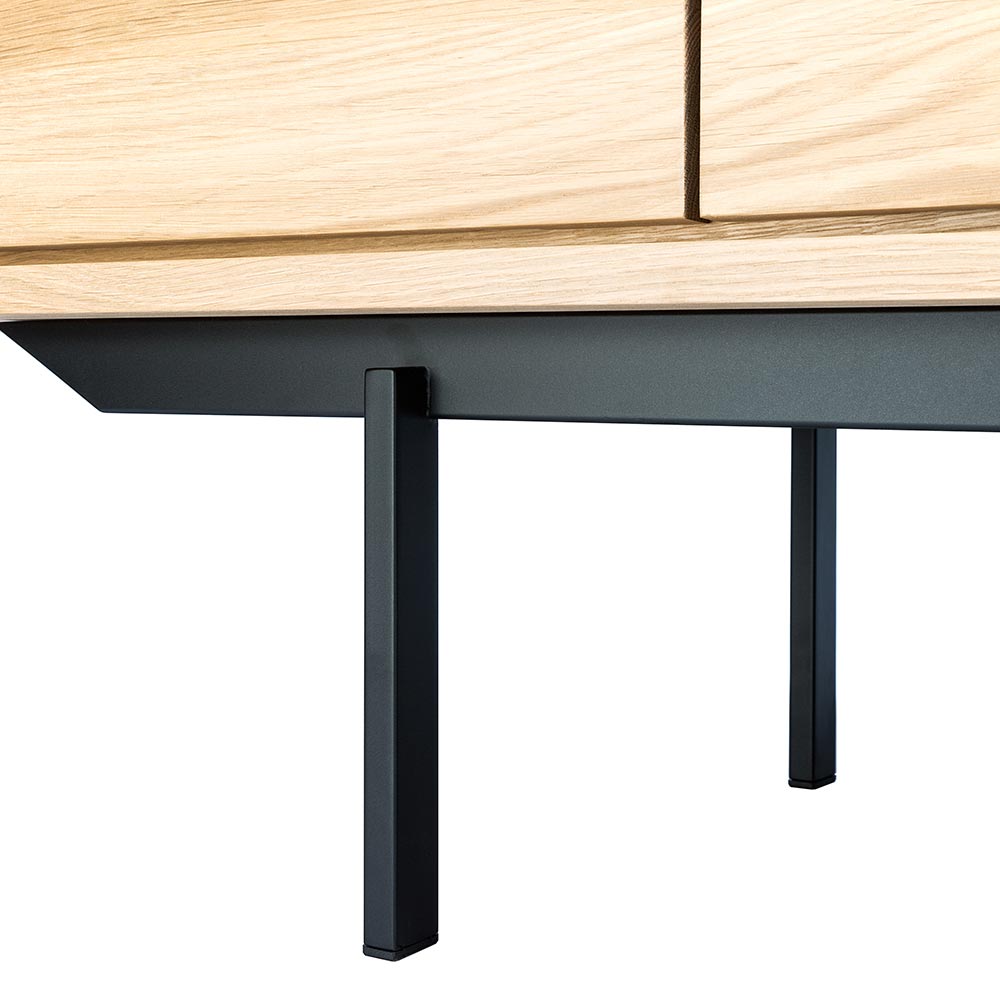 Shadow Sideboard - 3 Doors, 3 Drawers, Oak, Black Metal Legs