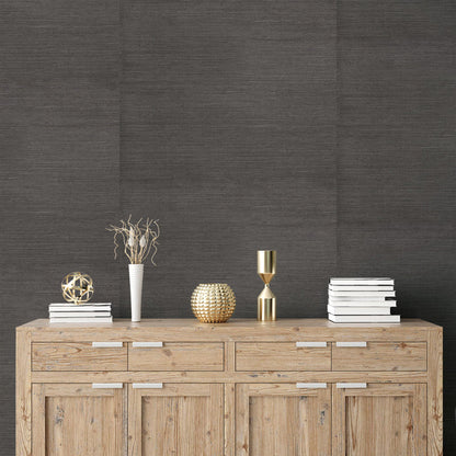Sisal Metallic Grasscloth Wallpaper - Espresso Brown Silver Tipped