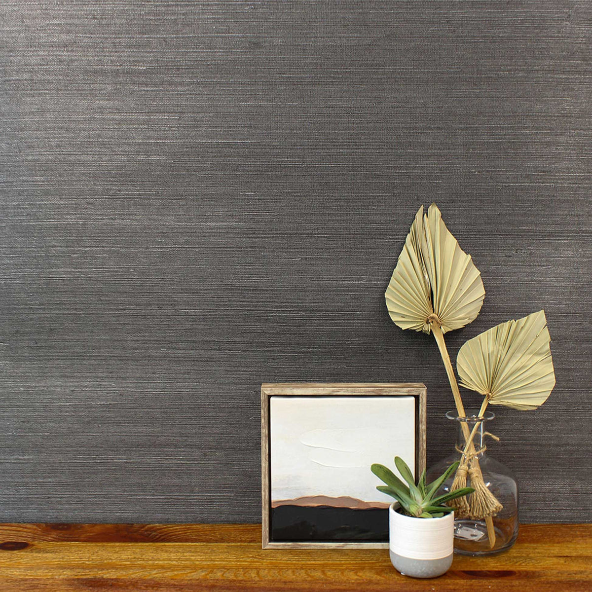 Sisal Metallic Grasscloth Wallpaper - Espresso Brown Silver Tipped