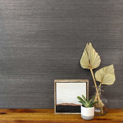 Sisal Metallic Grasscloth Wallpaper - Espresso Brown Silver Tipped