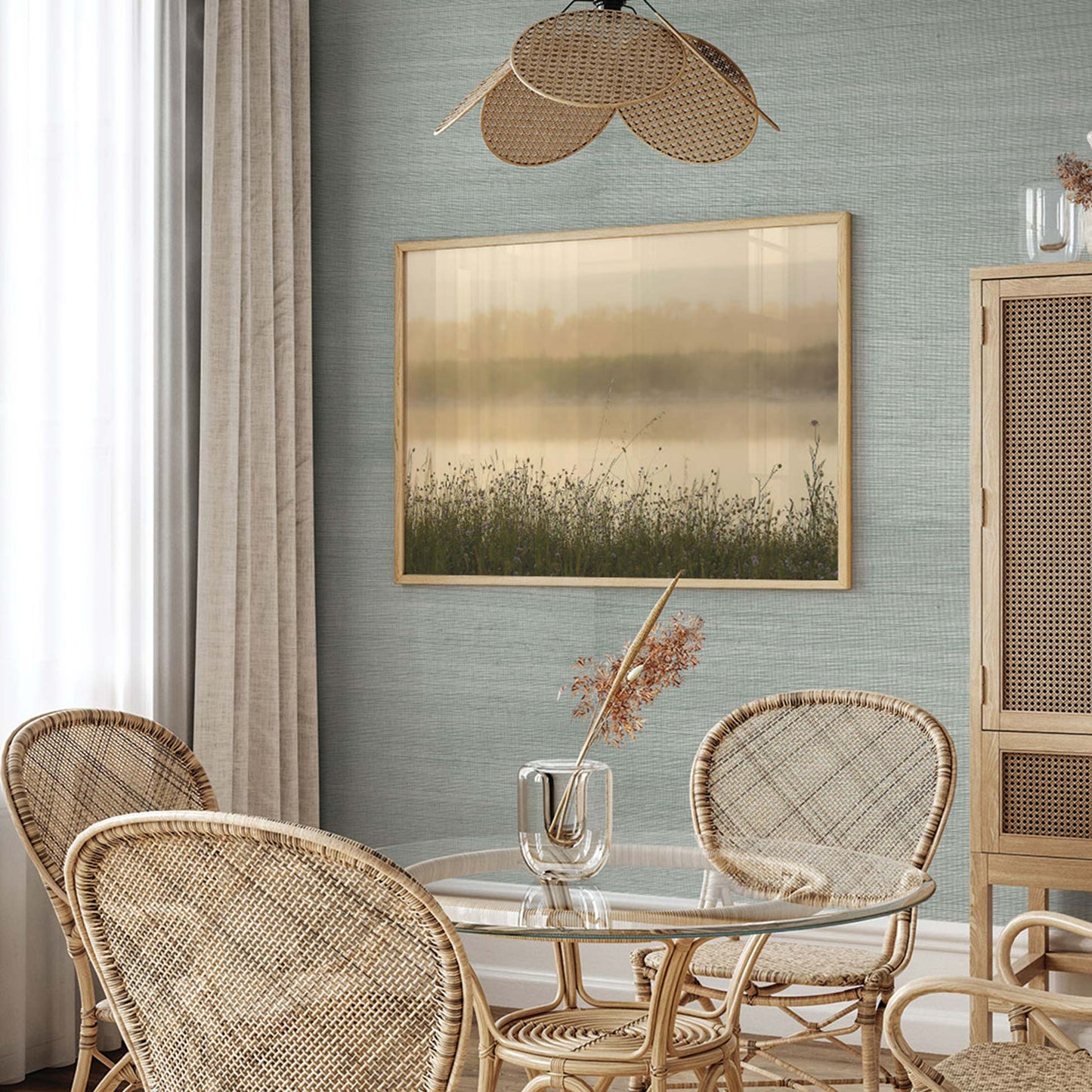 Sisal Metallic Grasscloth Wallpaper - Sky Blue on Metallic Silver