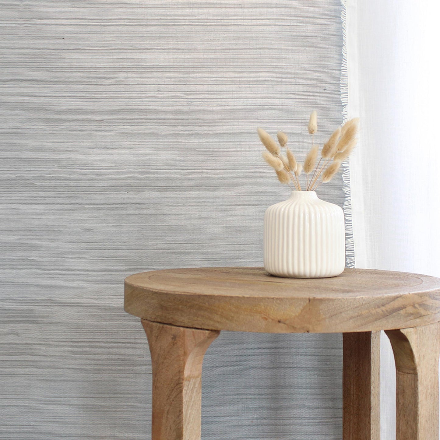 Sisal Metallic Grasscloth Wallpaper - Sky Blue on Metallic Silver
