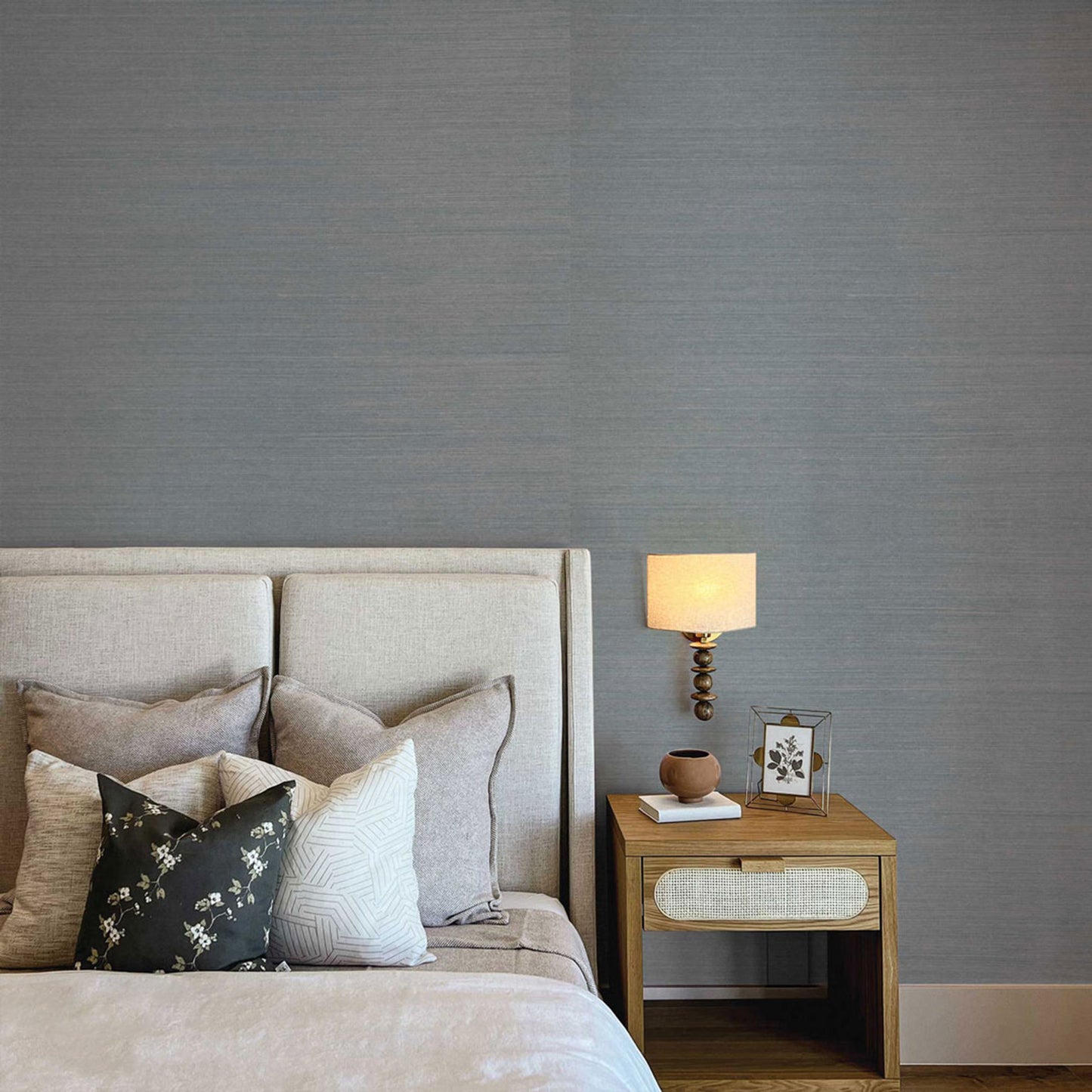 Sisal Metallic Grasscloth Wallpaper - Light Blue Silver Tipped