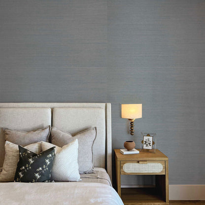 Sisal Metallic Grasscloth Wallpaper - Light Blue Silver Tipped