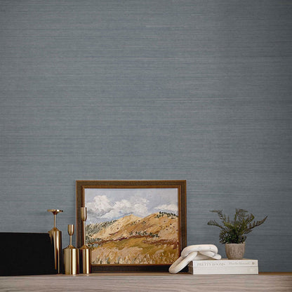 Sisal Metallic Grasscloth Wallpaper - Light Blue Silver Tipped