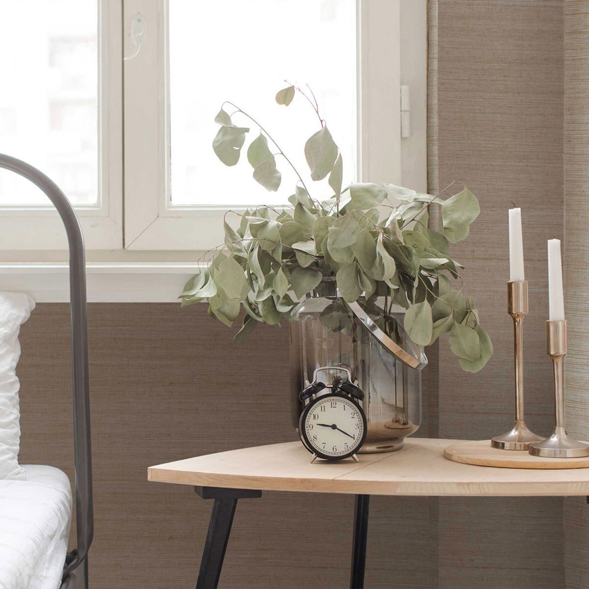 Sisal Metallic Grasscloth Wallpaper - Natural on Metallic Silver