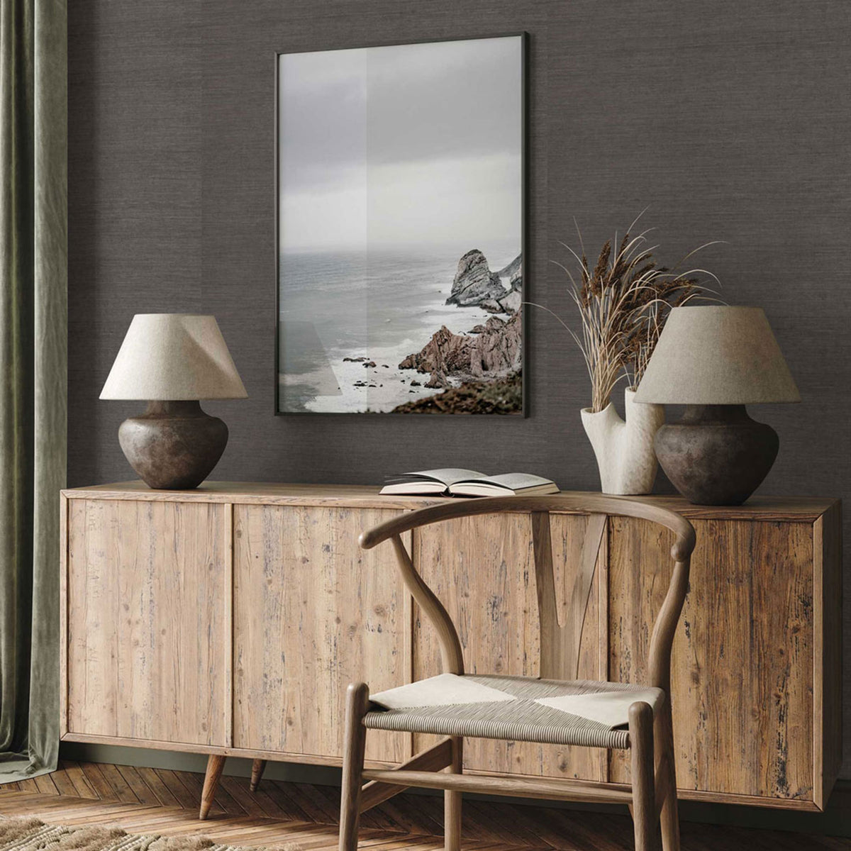 Sisal Monochromatic Grasscloth Wallpaper - Dark Roast Brown