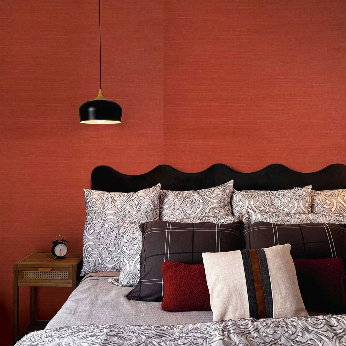 Sisal Monochromatic Grasscloth Wallpaper - Deep Coral Red