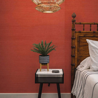 Sisal Monochromatic Grasscloth Wallpaper - Deep Coral Red