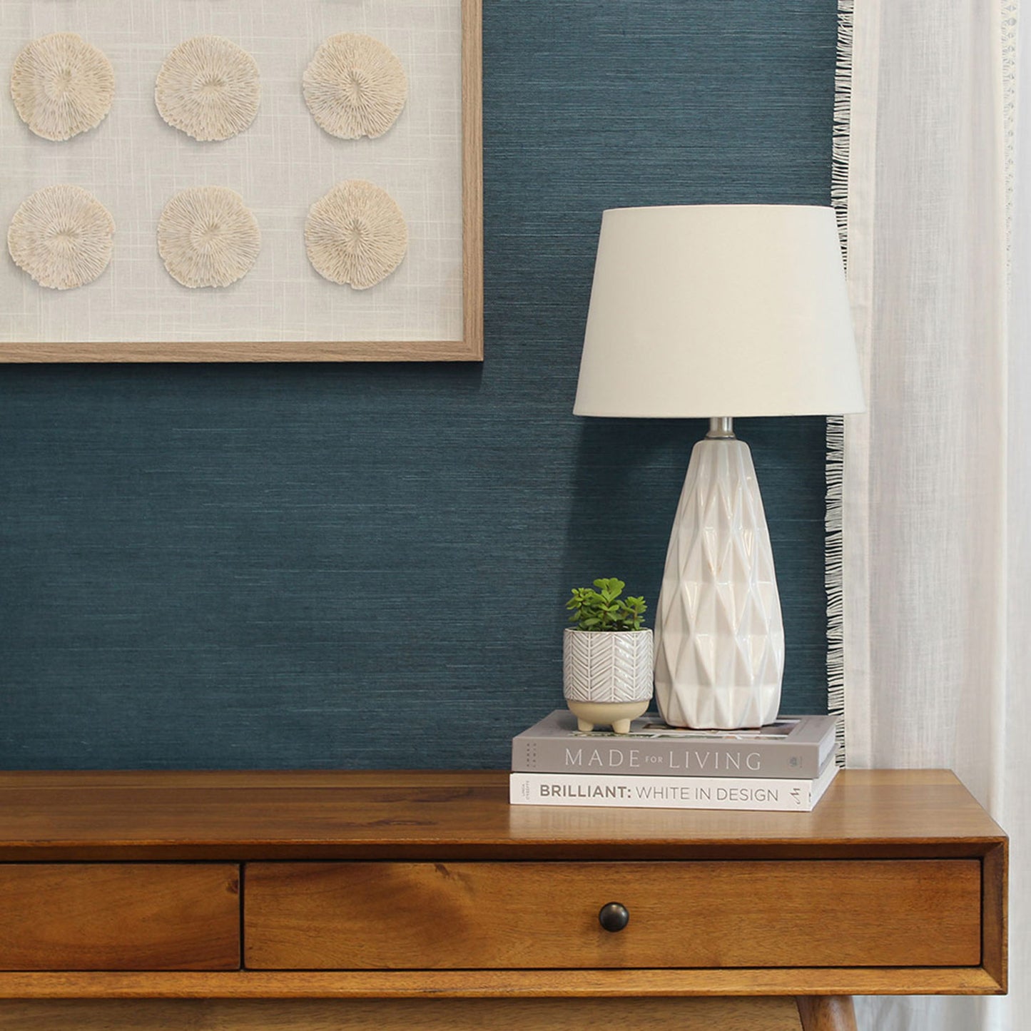 Sisal Monochromatic Grasscloth Wallpaper - Deep Sea Blue