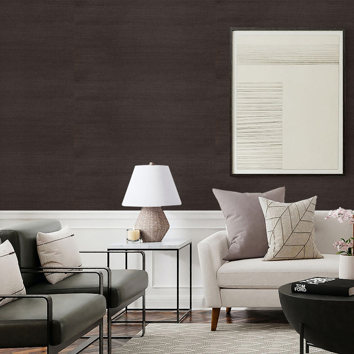 Sisal Monochromatic Grasscloth Wallpaper - Matte Black