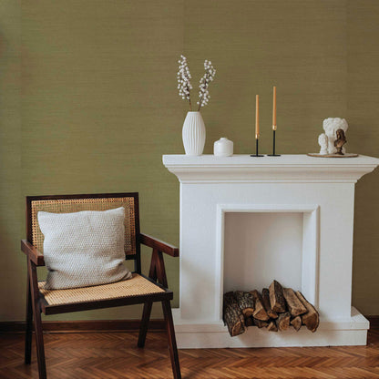 Sisal Monochromatic Grasscloth Wallpaper - Mossy Green