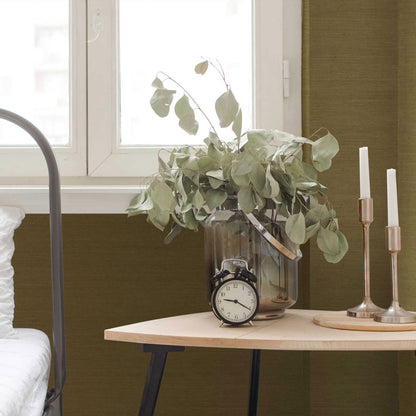 Sisal Monochromatic Grasscloth Wallpaper - Mossy Green