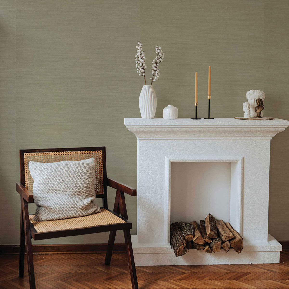 Sisal Monochromatic Grasscloth Wallpaper - Soft Sage Green