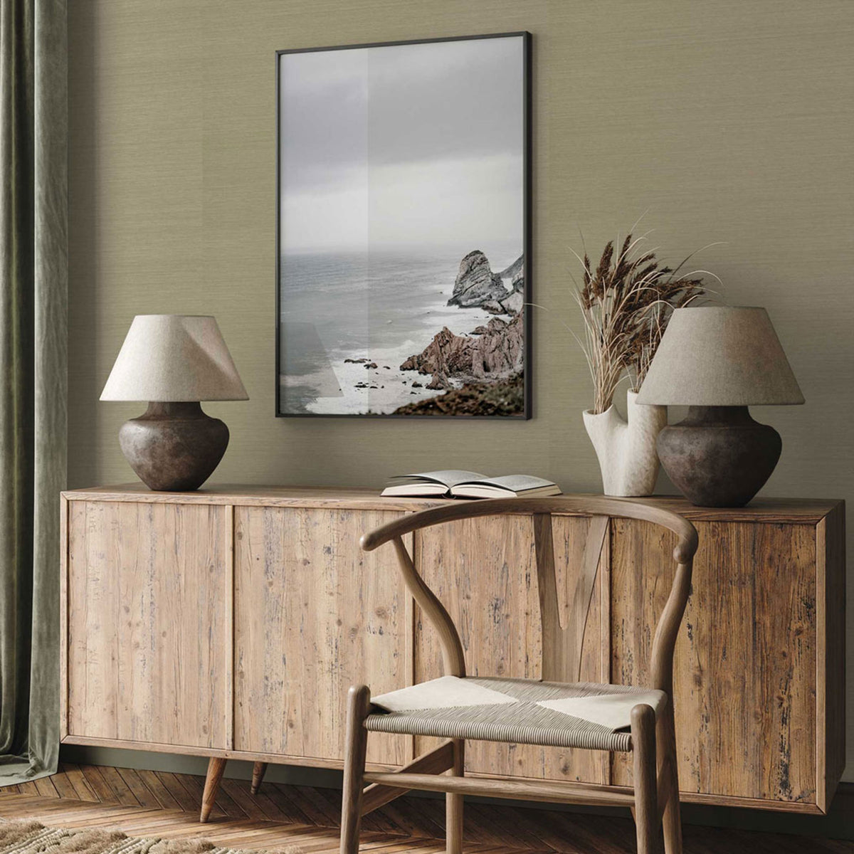 Sisal Monochromatic Grasscloth Wallpaper - Soft Sage Green