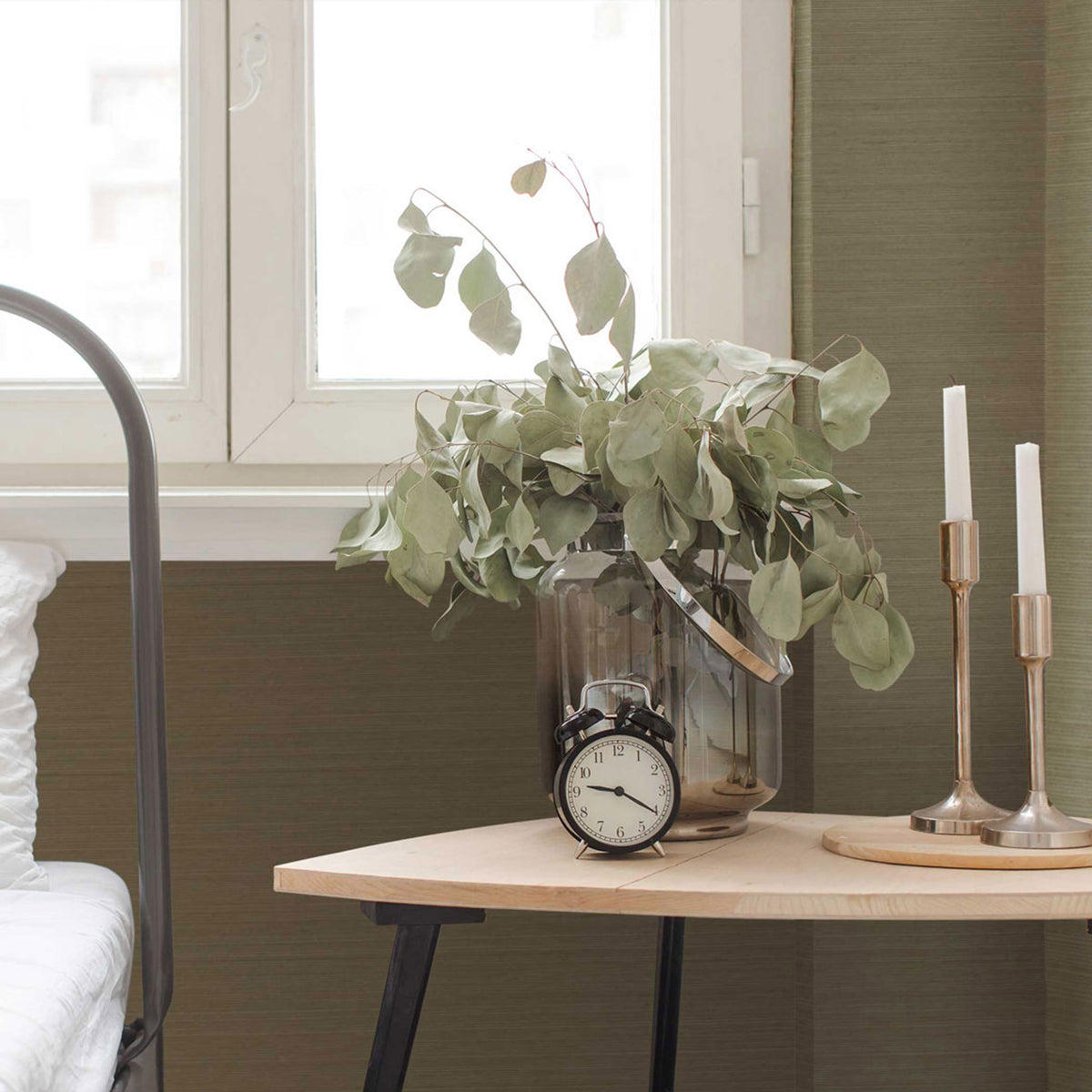 Sisal Monochromatic Grasscloth Wallpaper - Soft Sage Green