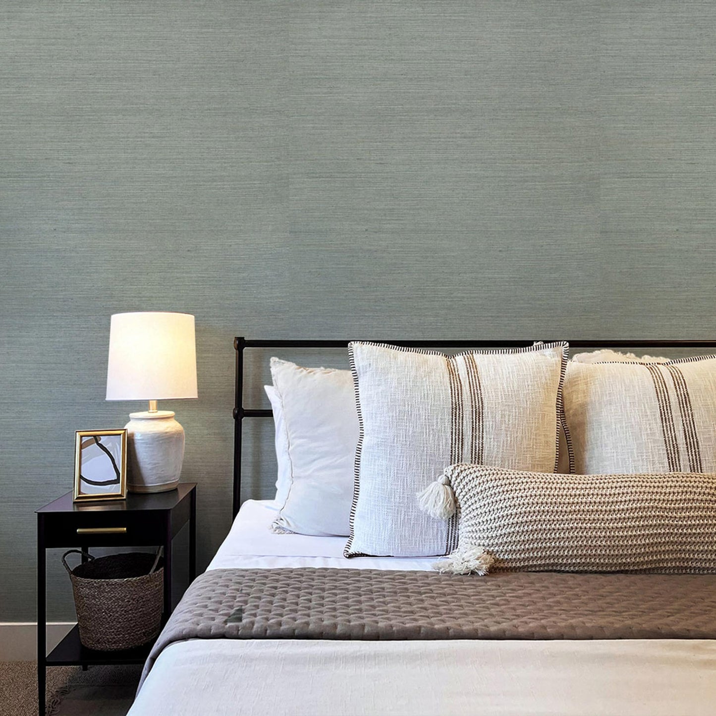 Sisal Monochromatic Grasscloth Wallpaper - Steel Blue