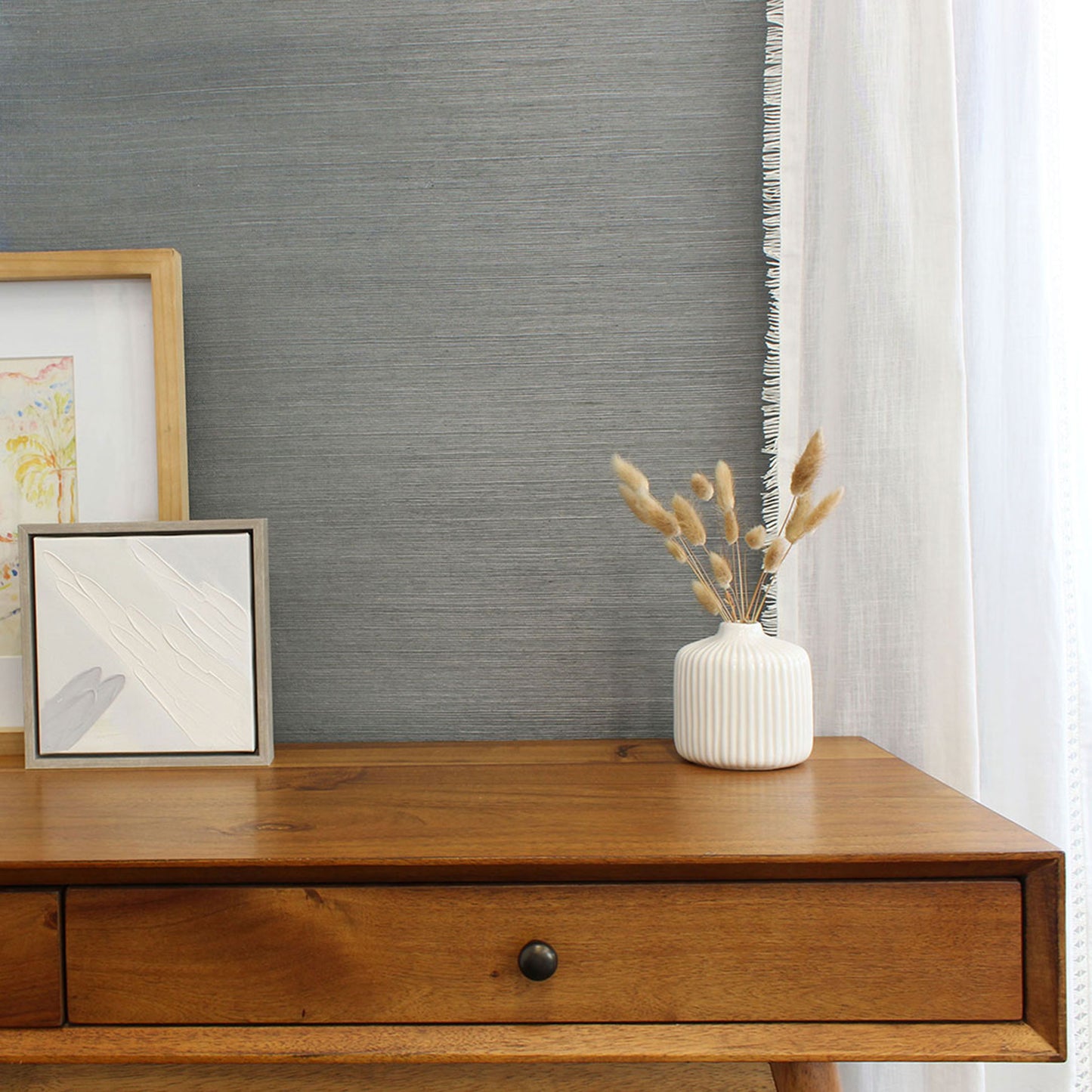 Sisal Monochromatic Grasscloth Wallpaper - Steel Blue