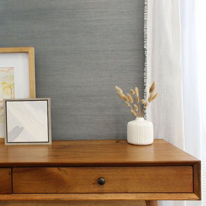 Sisal Monochromatic Grasscloth Wallpaper - Steel Blue