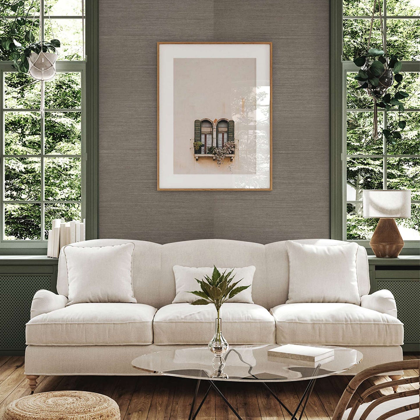 Sisal Monochromatic Grasscloth Wallpaper - Truffle