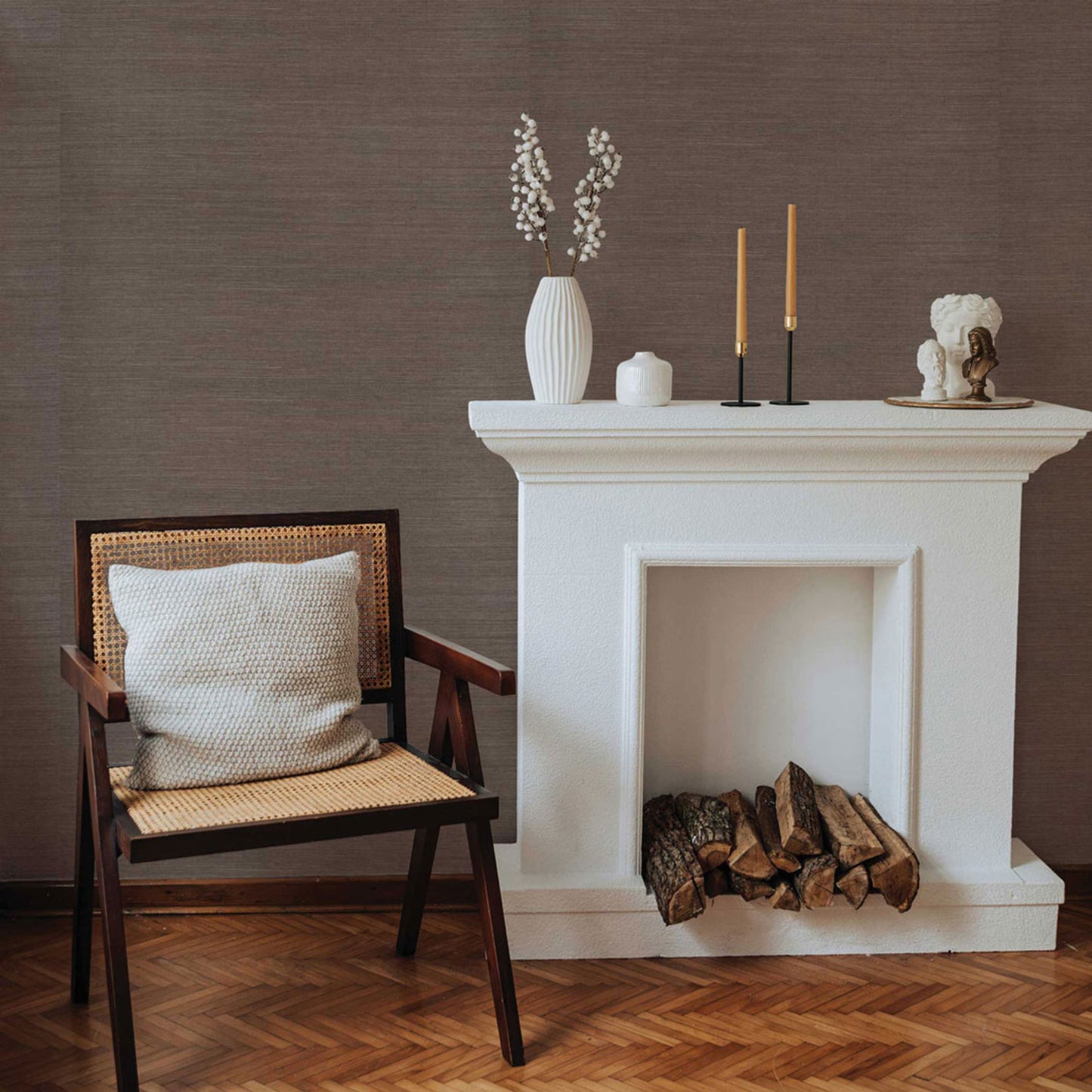 Sisal Monochromatic Grasscloth Wallpaper - Woodland Brown