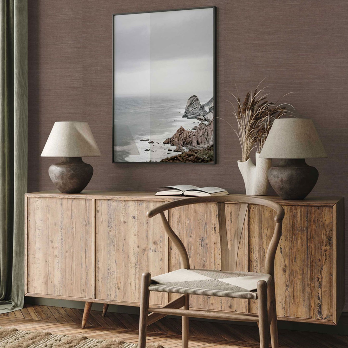 Sisal Monochromatic Grasscloth Wallpaper - Woodland Brown