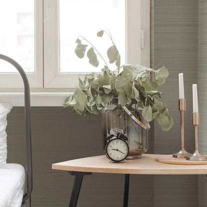 Sisal Tonal Hues Grasscloth Wallpaper - Light Natural on Sage Green