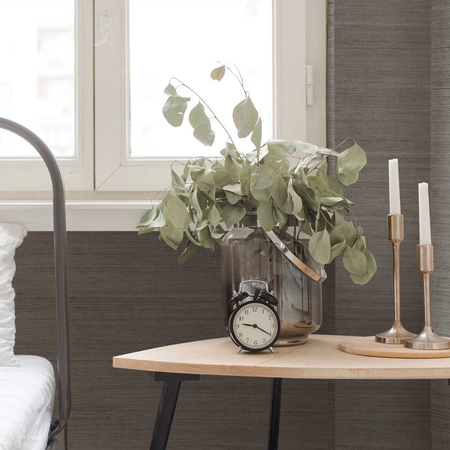 Sisal Tonal Hues Grasscloth Wallpaper - Taupe Gray on White