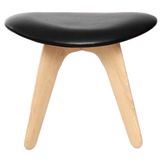 Slab Ottoman - Natural Oak, Black Leather