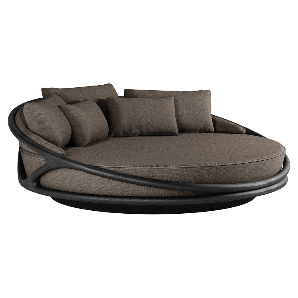 Solis Outdoor Daybed - Dark Brown Structured,  Black Teak Frame