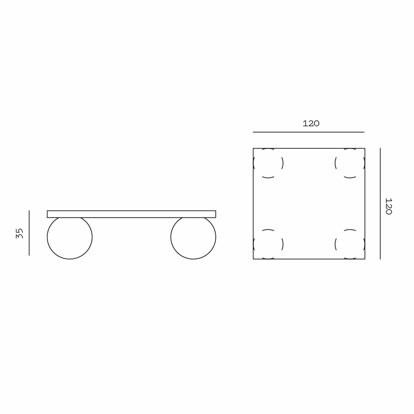 Sphere Square Sofa Table - Dark Emperador