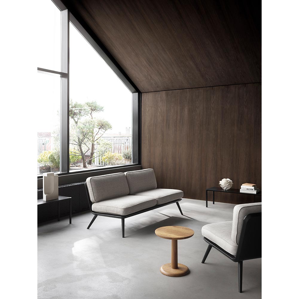 Spine Lounge Sofa - Leather Premium 88 Black, Black Lacquered Ash