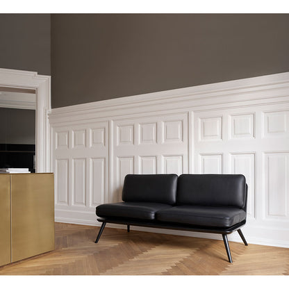 Spine Lounge Sofa - Leather Premium 88 Black, Black Lacquered Ash