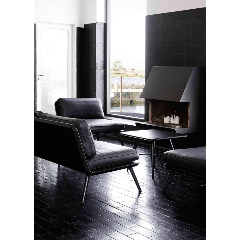 Spine Lounge Sofa - Leather, Black Lacquered Ash