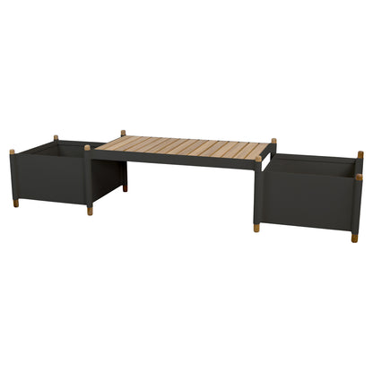 Sticks bench with 2 planters -Teak, Lava Gray Aluminum