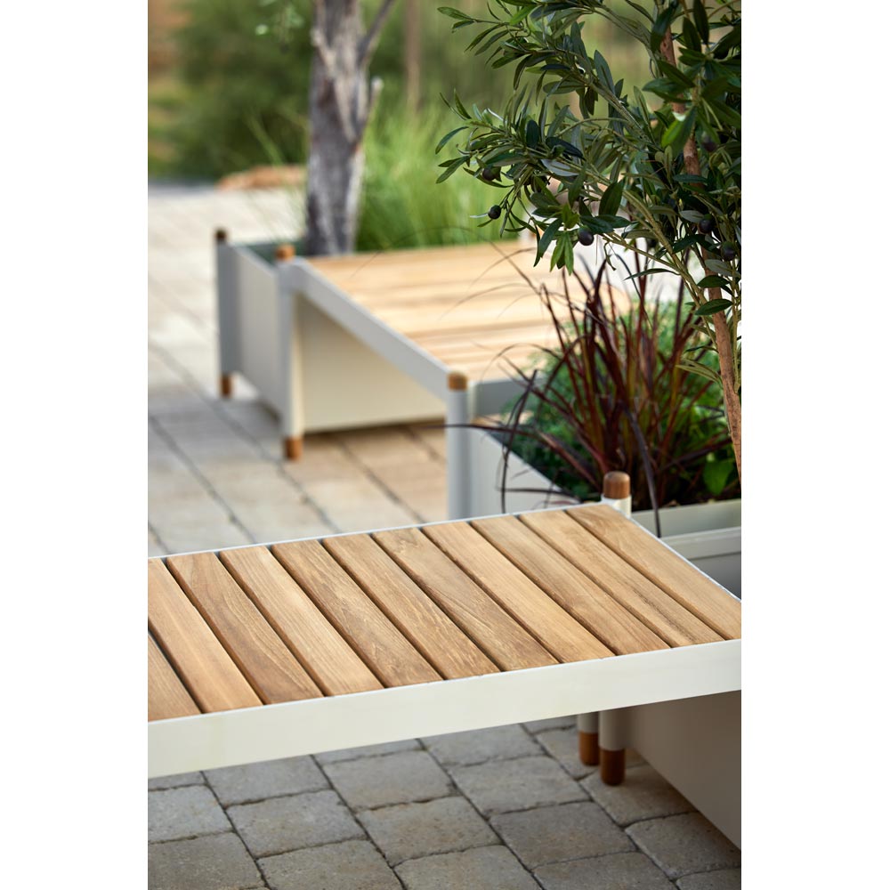 Sticks bench with 2 planters -Teak, Lava Gray Aluminum