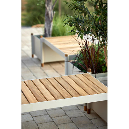 Sticks bench with 2 planters -Teak, Lava Gray Aluminum