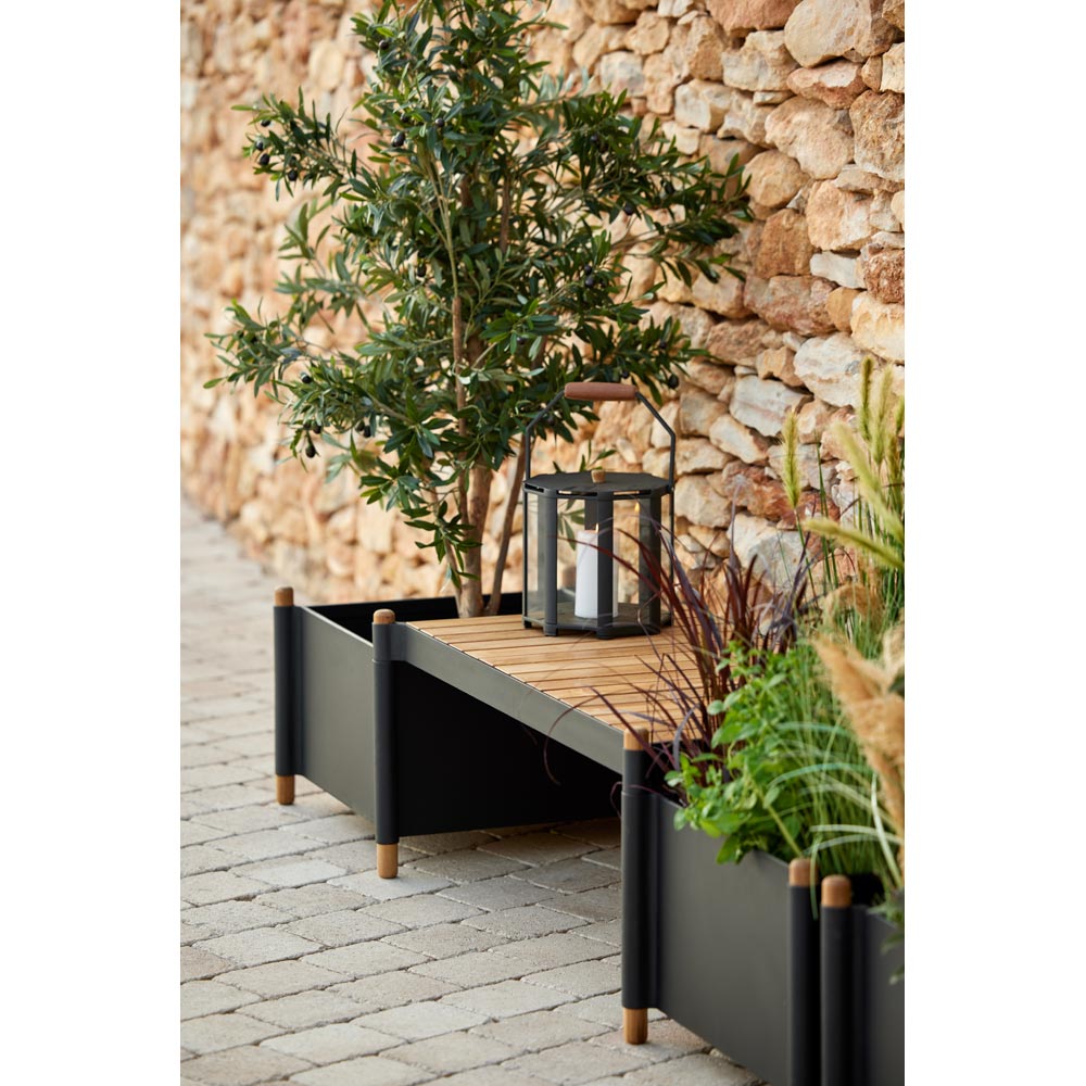 Sticks bench with 2 planters -Teak, Lava Gray Aluminum