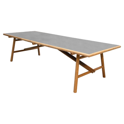 Sticks Dining Table - Concrete Gray Ceramic Top, Teak Base
