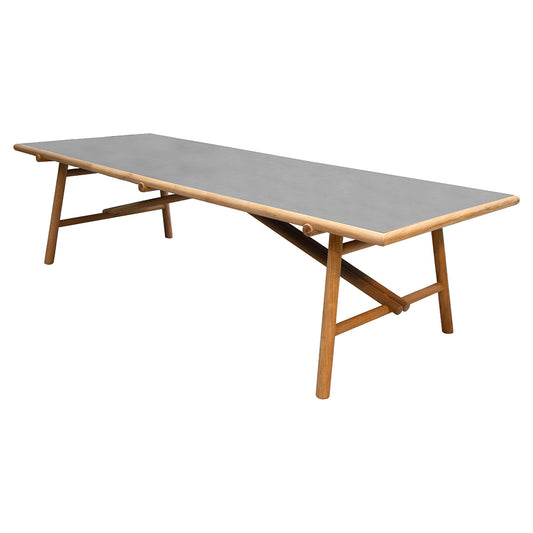 Sticks Dining Table - Concrete Gray Ceramic Top, Teak Base