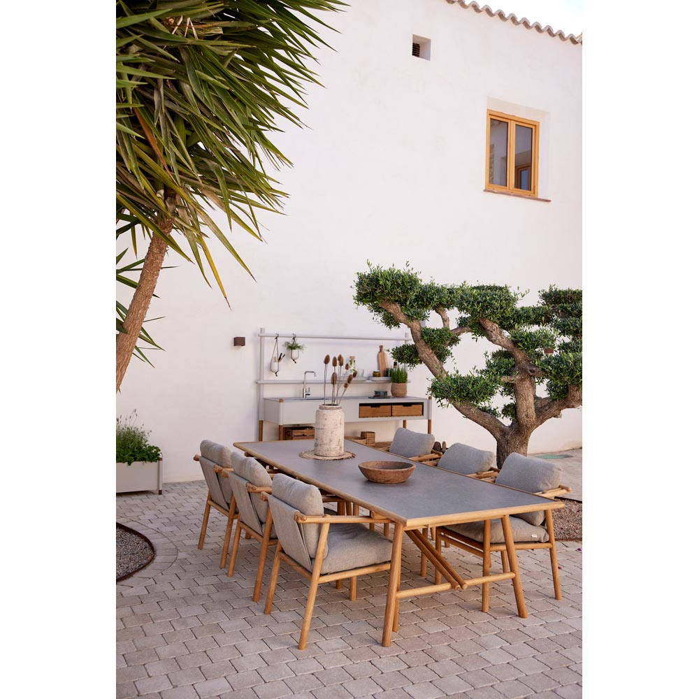 Sticks Dining Table - Sand Stone Glazed Top, Taupe Aluminum Base