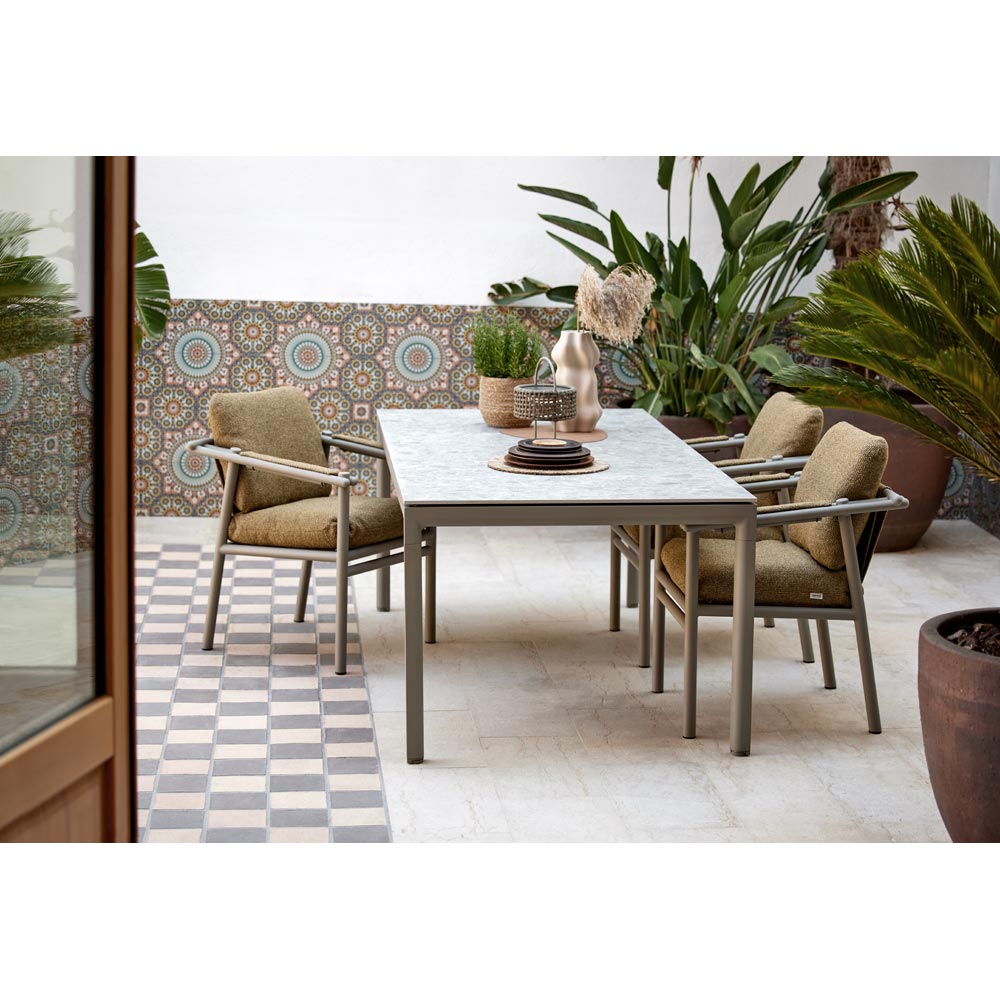Sticks Dining Table - Sand Stone Glazed Top, Taupe Aluminum Base