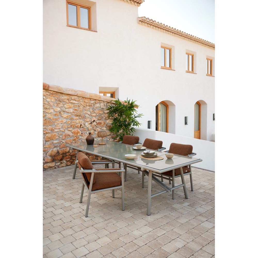 Sticks Dining Table - Sand Stone Glazed Top, Taupe Aluminum Base