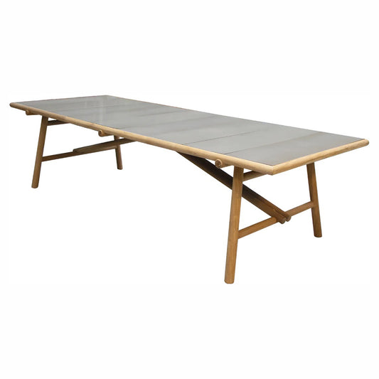 Sticks Dining Table - Taupe Lava Stone Glazed Top, Teak Base