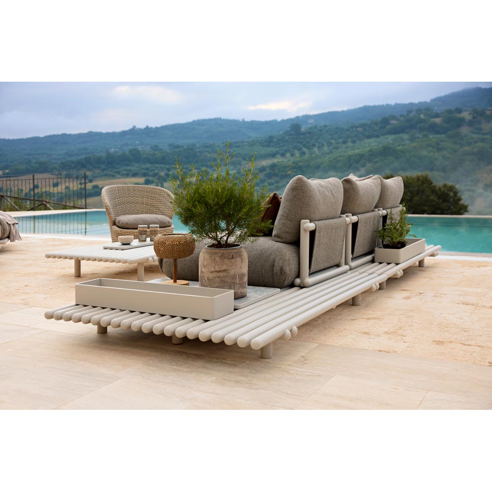 Sticks Platform Corner Sofa - Umber Brown Cushions, Aluminum Platform