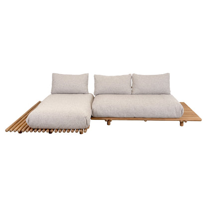Sticks Platform Sofa With Chaise Lounge - Desert Sand Cushions, Teak Platform